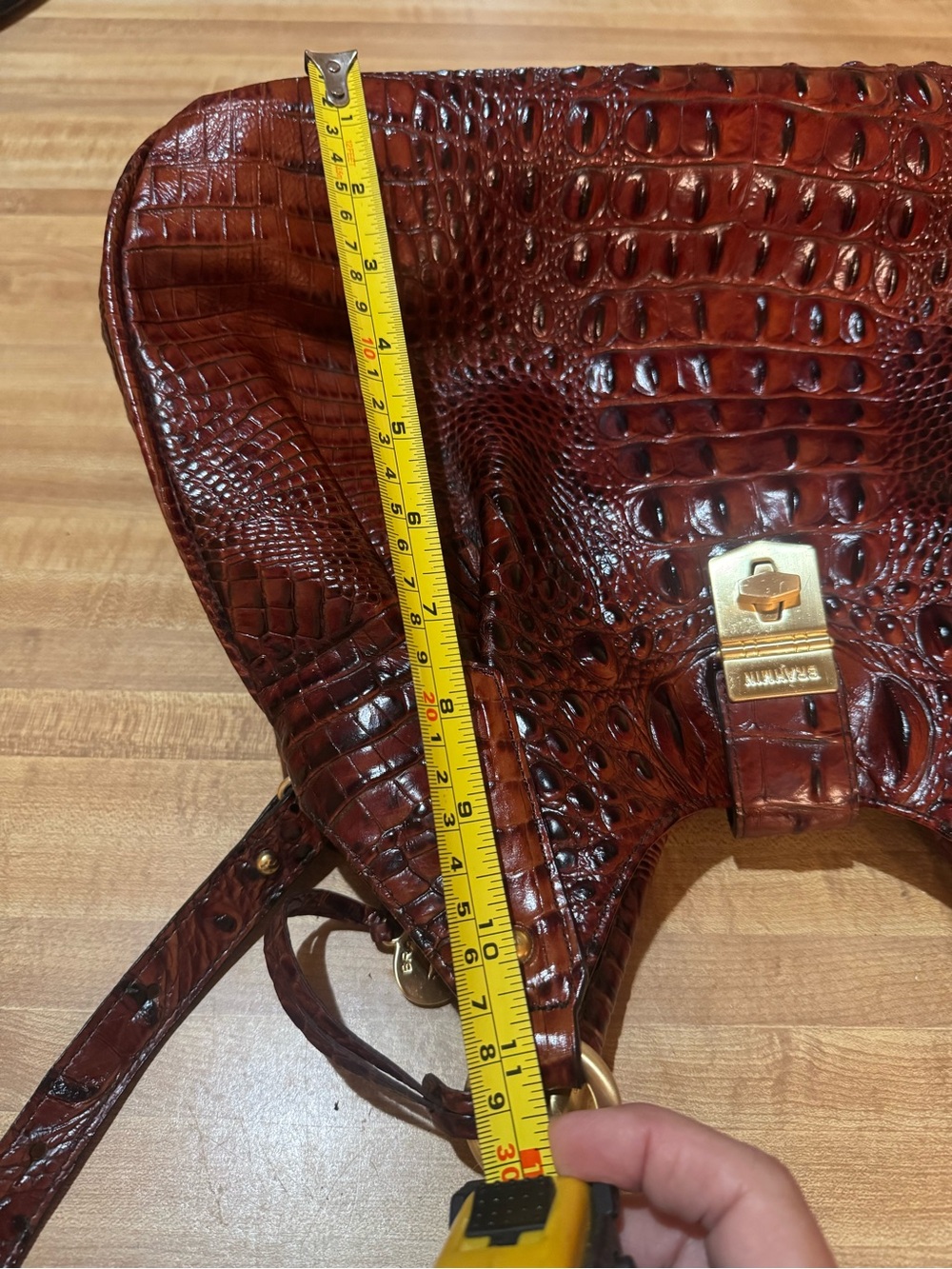 Brahmin Croc-Embossed Leather Shoulder Bag in Cognac - Picture 7 of 8